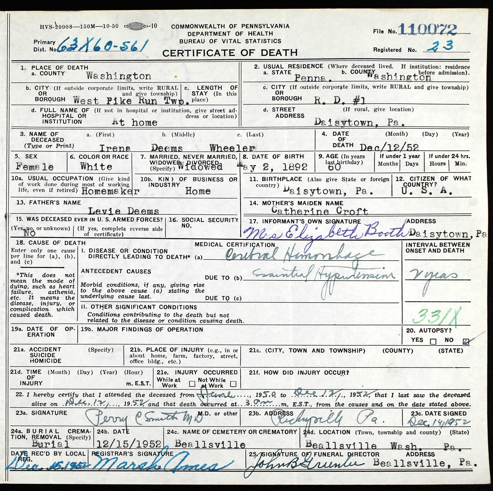 death certificate